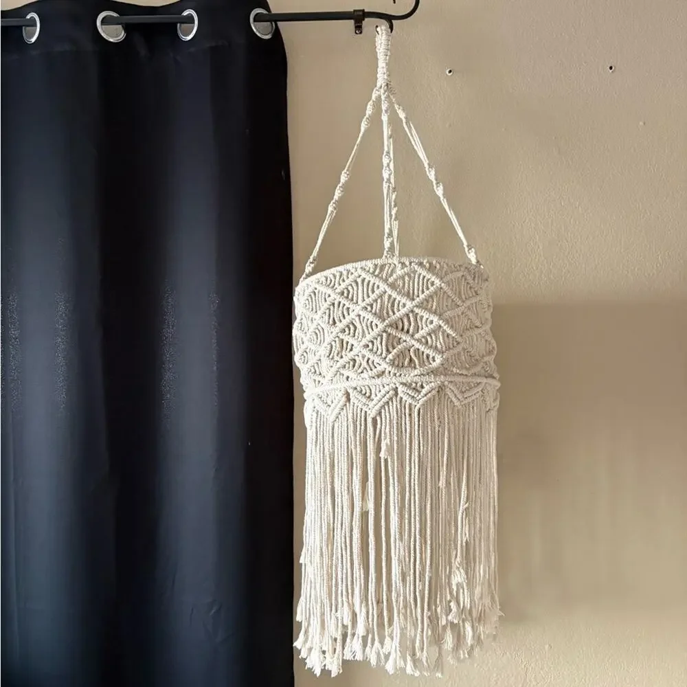 Creme macrame hanging lamp shade